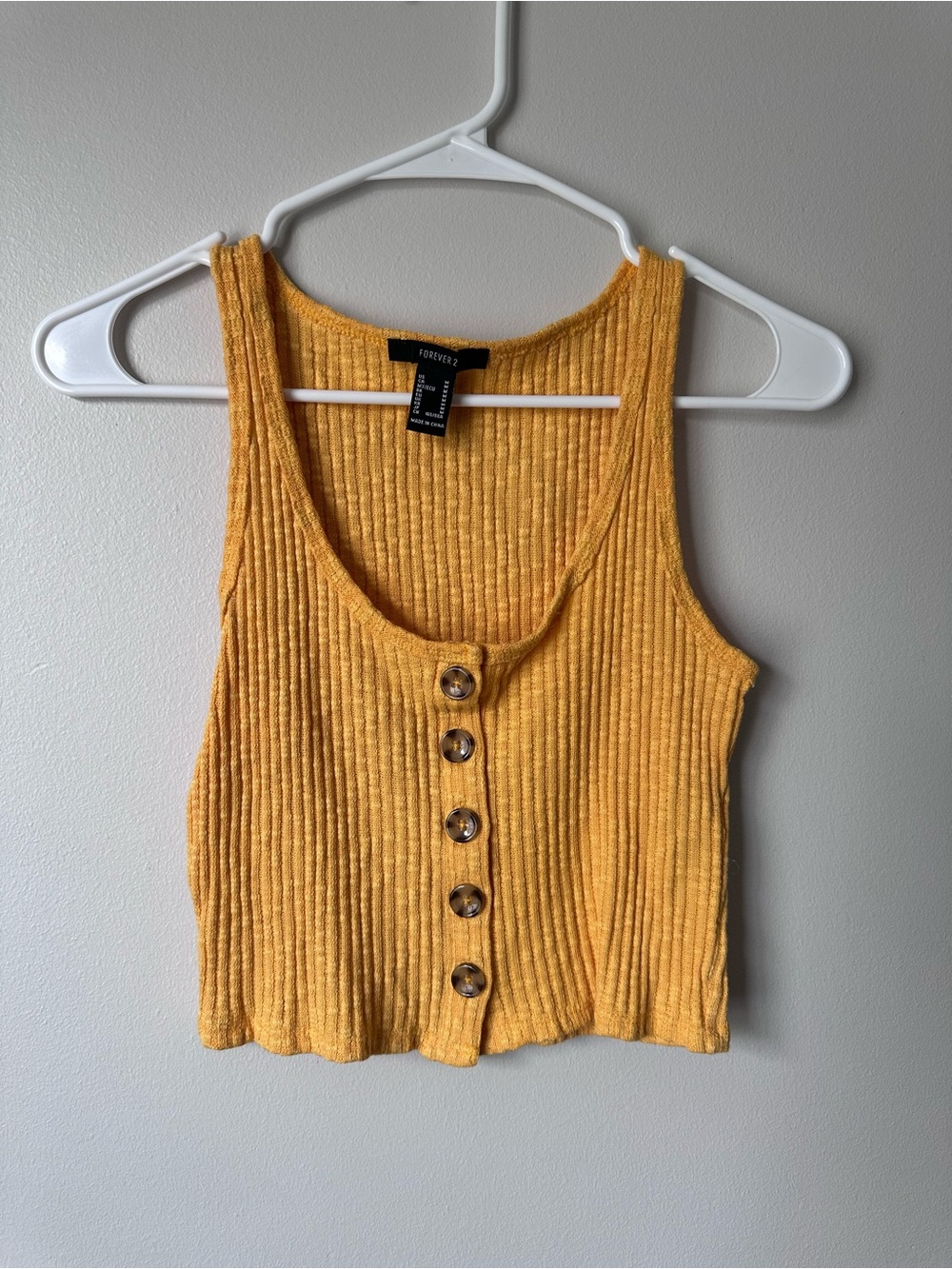 Forever 21 Yellow Ribbed Button-Front Crop Tank